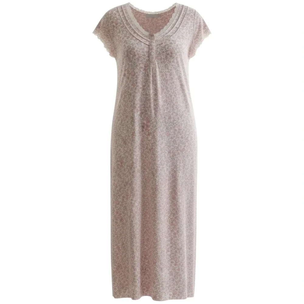 Miss Elaine Nightgown XL Pink Floral Paisley Long Cap Sleeve Lace Trim Maxi - Picture 2 of 16